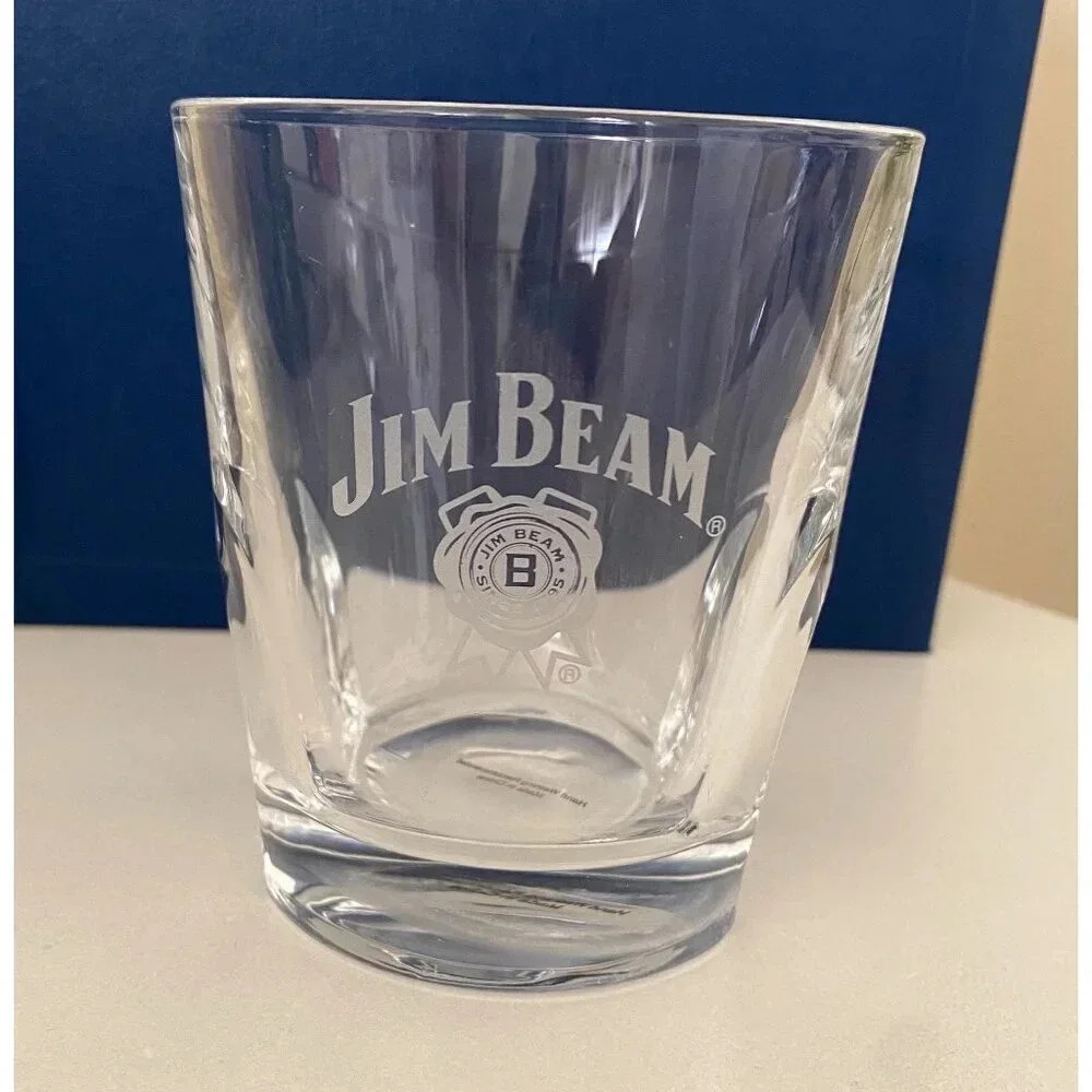 Jim Beam Pinched Bourbon Whiskey Rock Glass Clear Etched Drink Smart